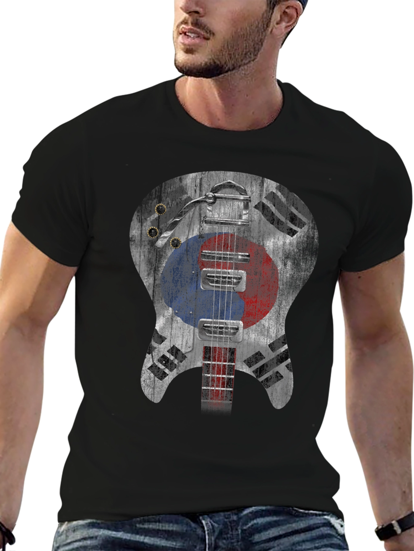 South Korea Flag Guitar Graphic T-Shirt