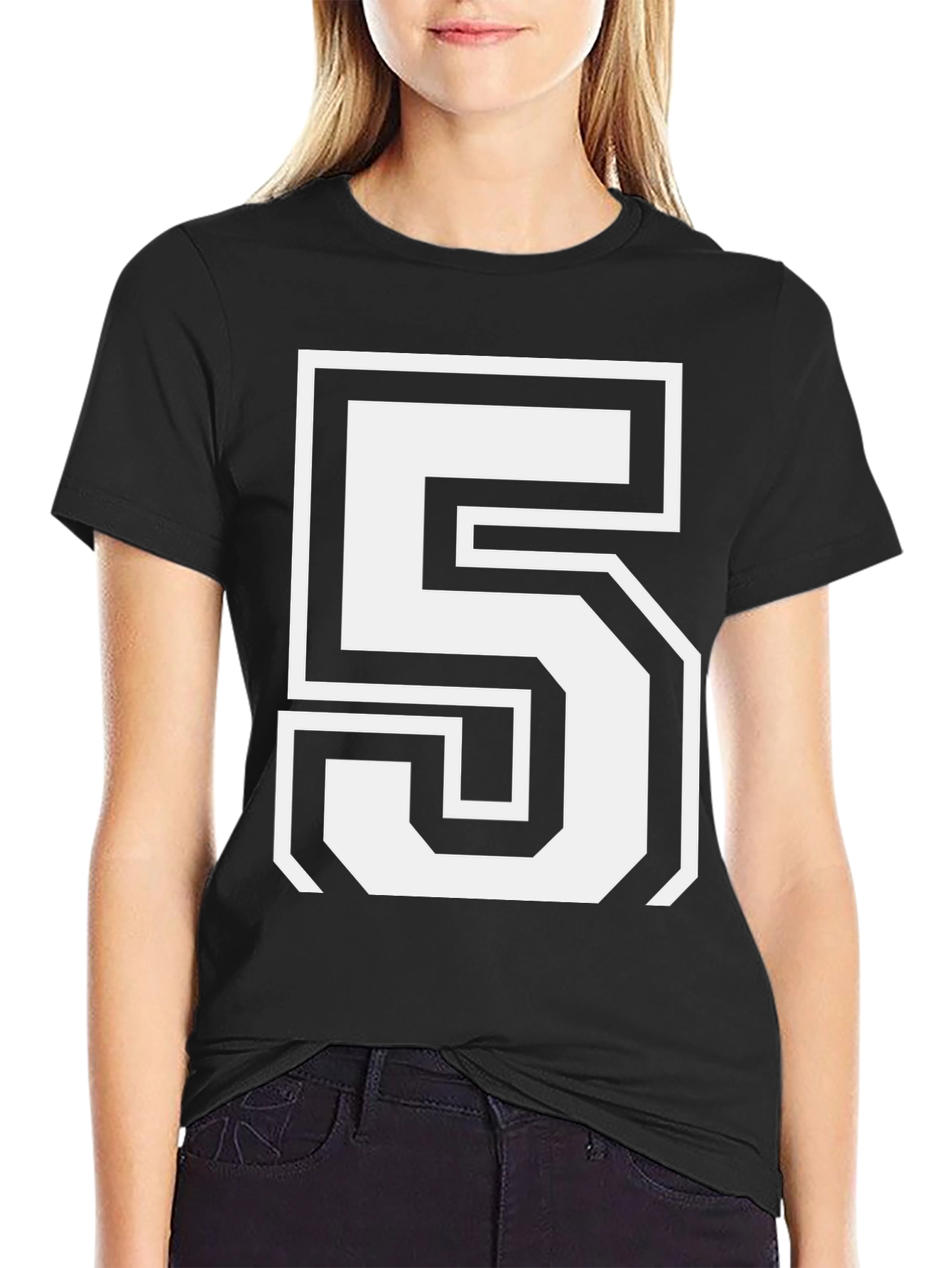 Bold Number 5 Black Graphic T-Shirt