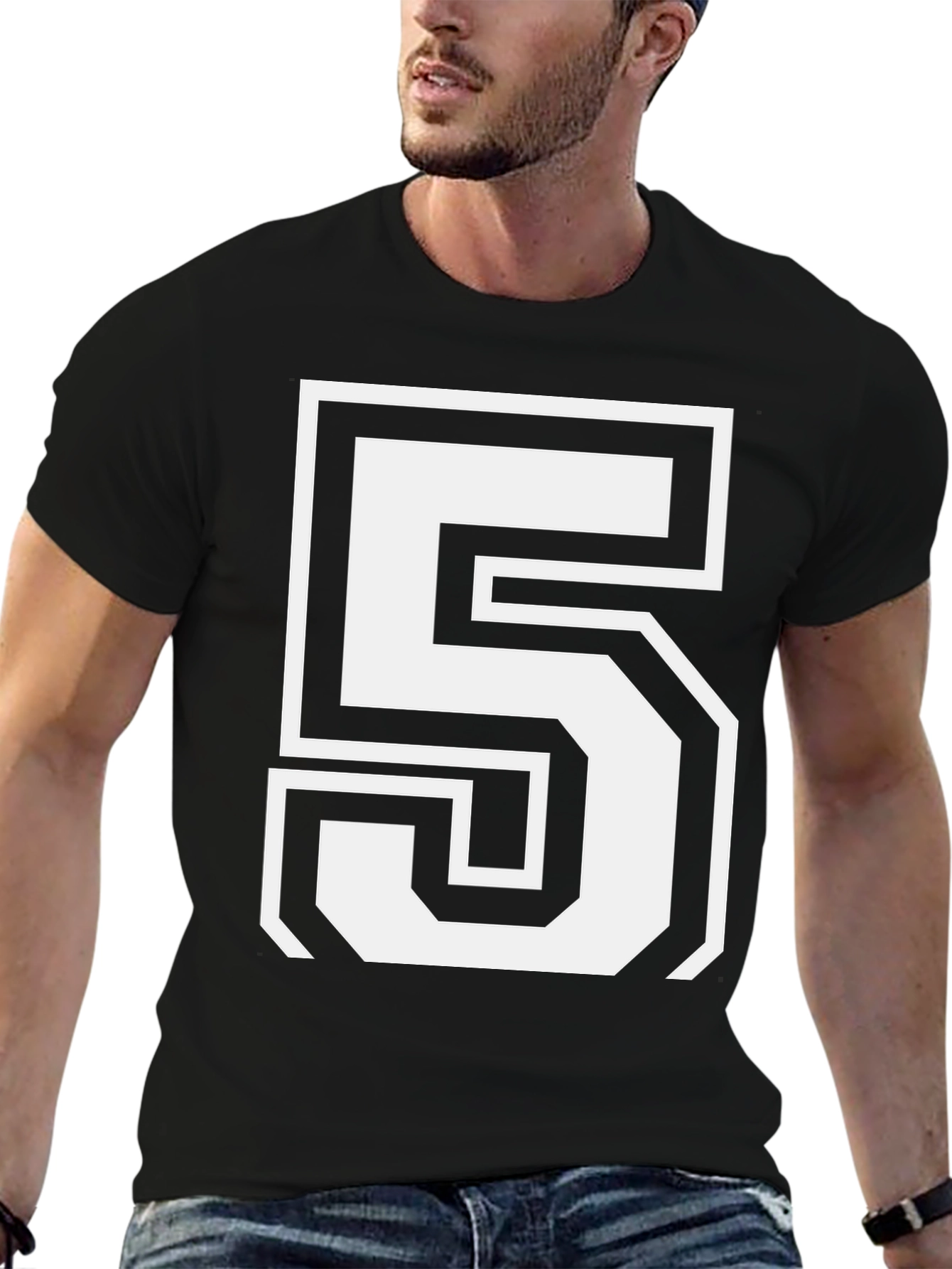 Bold Number 5 Black Graphic T-Shirt