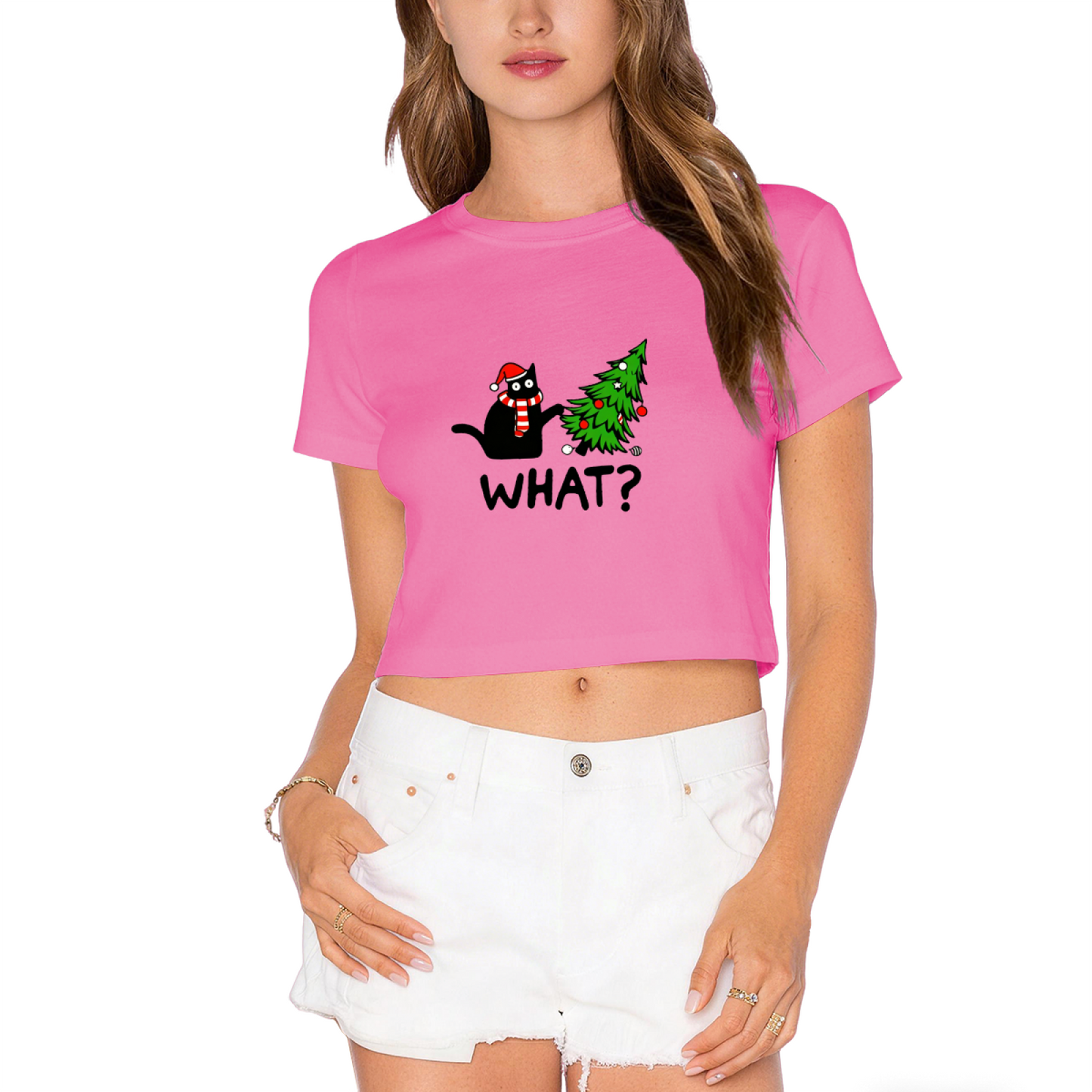 Sassy Black Cat Christmas Tree Funny Holiday Cropped Tee