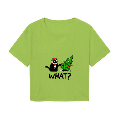 Sassy Black Cat Christmas Tree Funny Holiday Cropped Tee