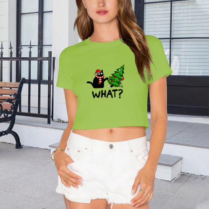 Sassy Black Cat Christmas Tree Funny Holiday Cropped Tee