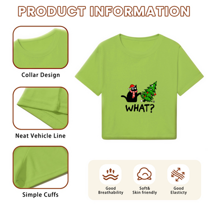 Sassy Black Cat Christmas Tree Funny Holiday Cropped Tee