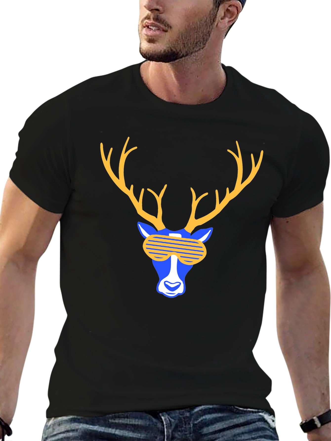 Cool Deer Graphic Tee - Black T-Shirt