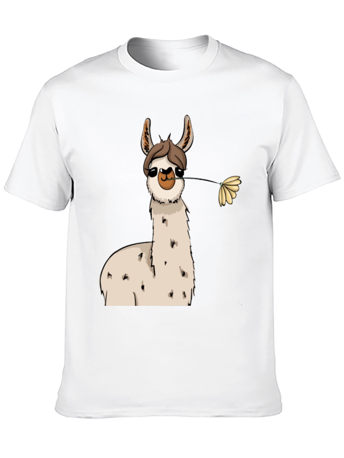Llama with Flower Black T-Shirt