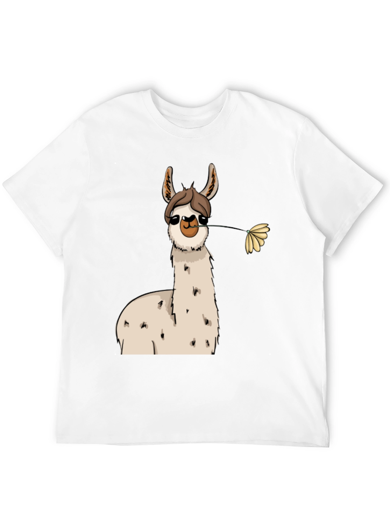 Llama with Flower Black T-Shirt