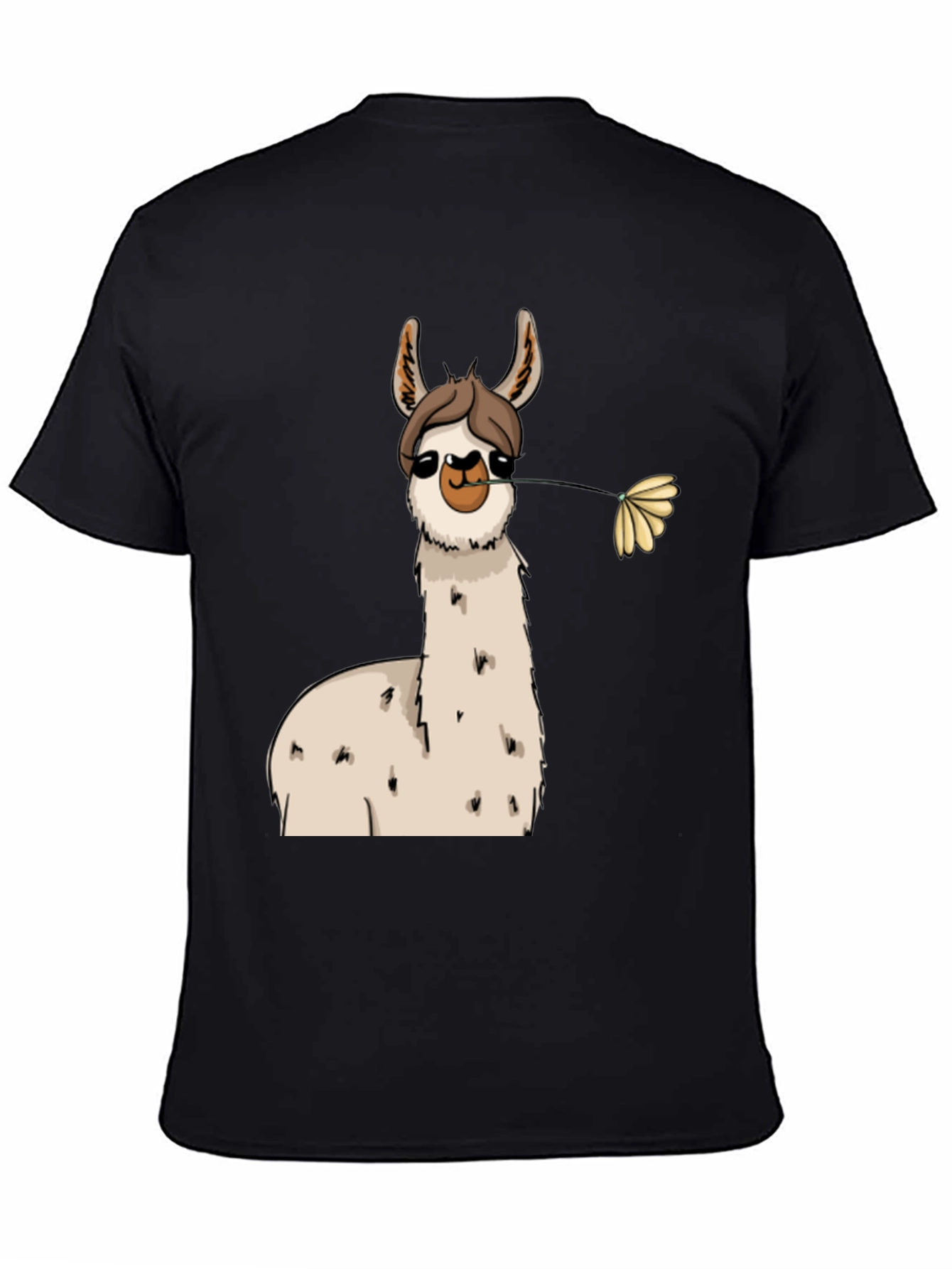 Llama with Flower Black T-Shirt