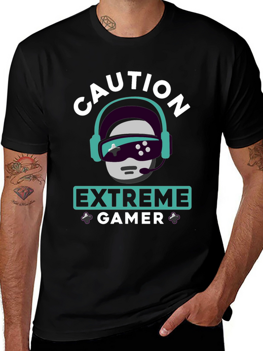 Caution Extreme Gamer T-Shirt - Black Graphic Tee