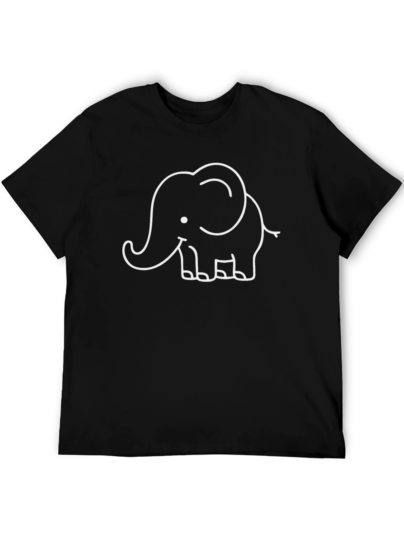 Elephant Outline Graphic Tee - Black Cotton T-Shirt