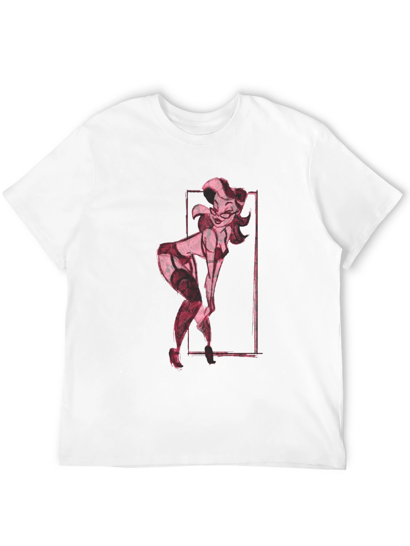 Retro Pin-Up Girl Graphic Tee - Black Cotton T-Shirt