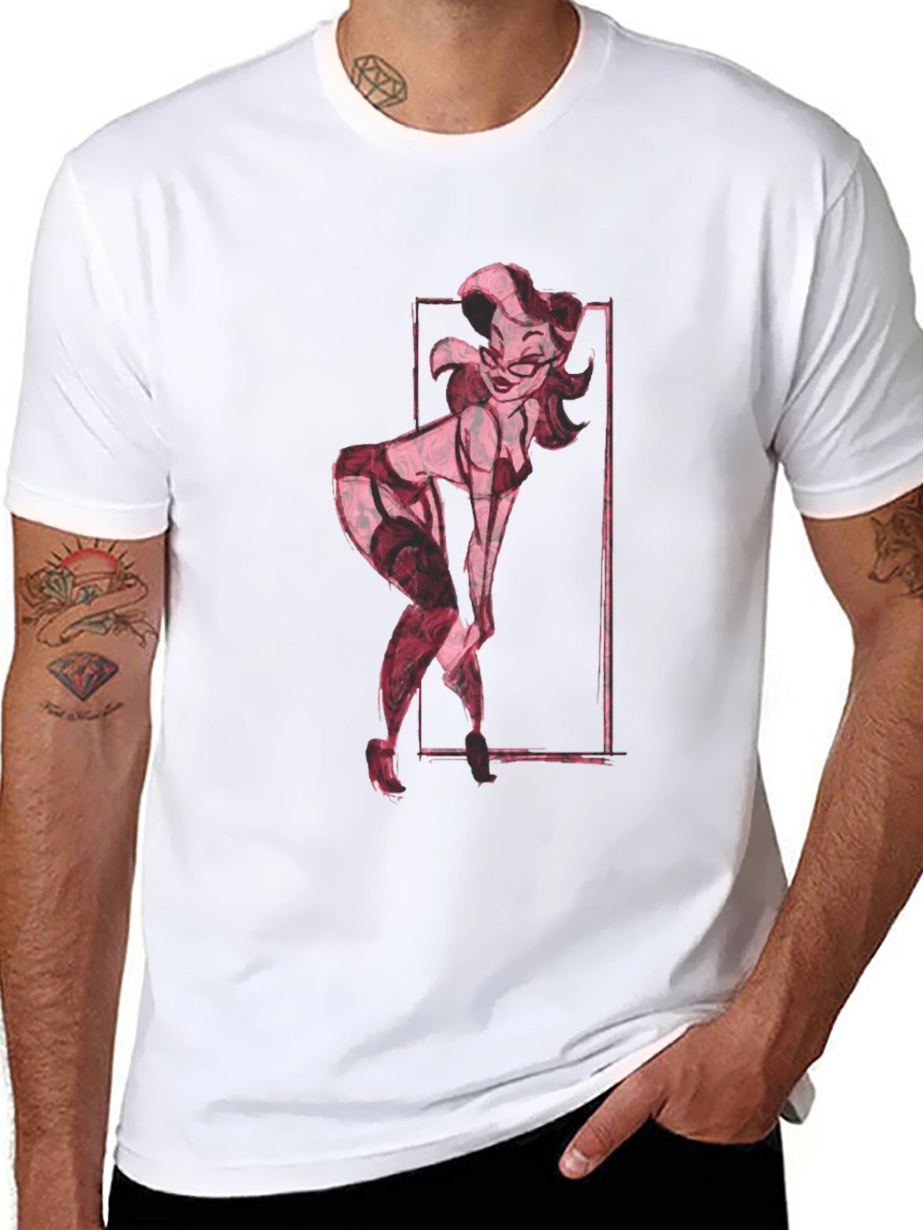 Retro Pin-Up Girl Graphic Tee - Black Cotton T-Shirt