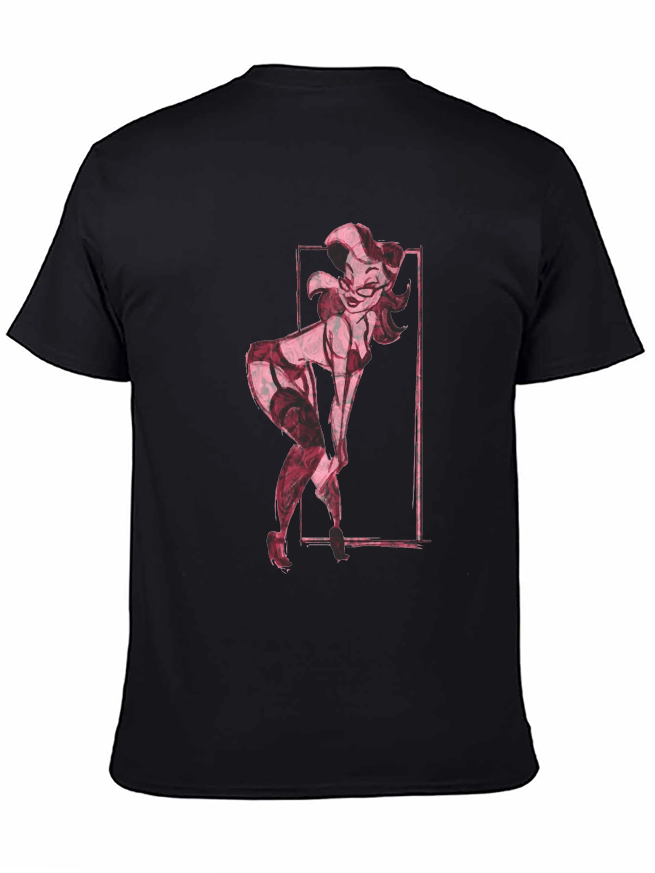 Retro Pin-Up Girl Graphic Tee - Black Cotton T-Shirt