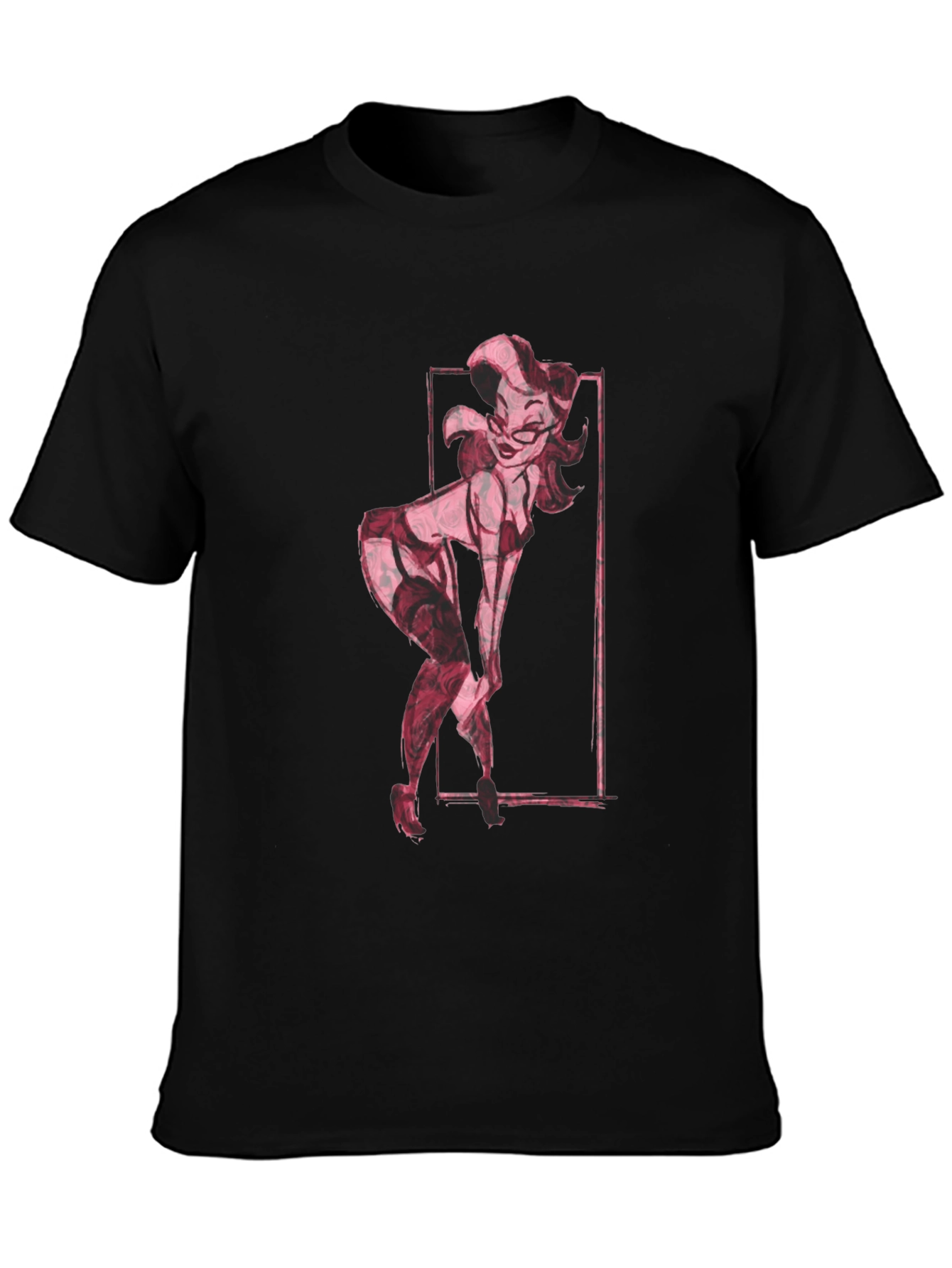 Retro Pin-Up Girl Graphic Tee - Black Cotton T-Shirt