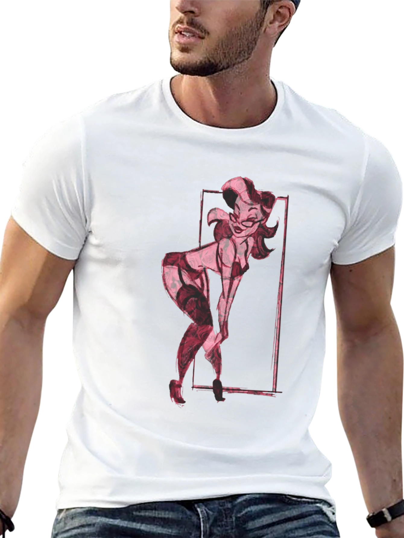 Retro Pin-Up Girl Graphic Tee - Black Cotton T-Shirt