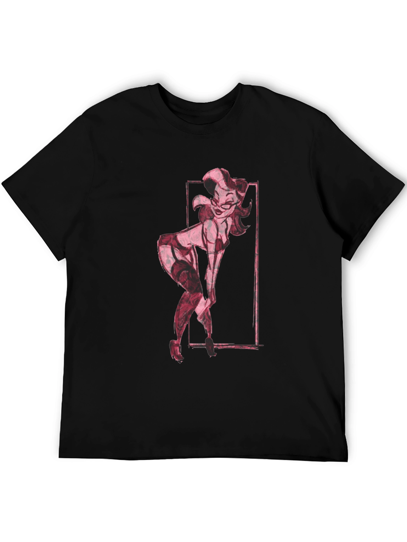 Retro Pin-Up Girl Graphic Tee - Black Cotton T-Shirt