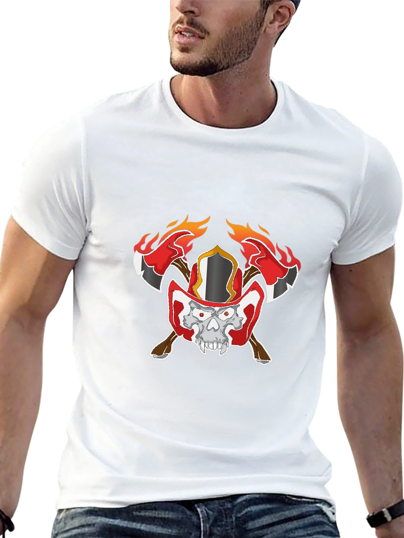 Skull Firefighter Graphic Black T-Shirt