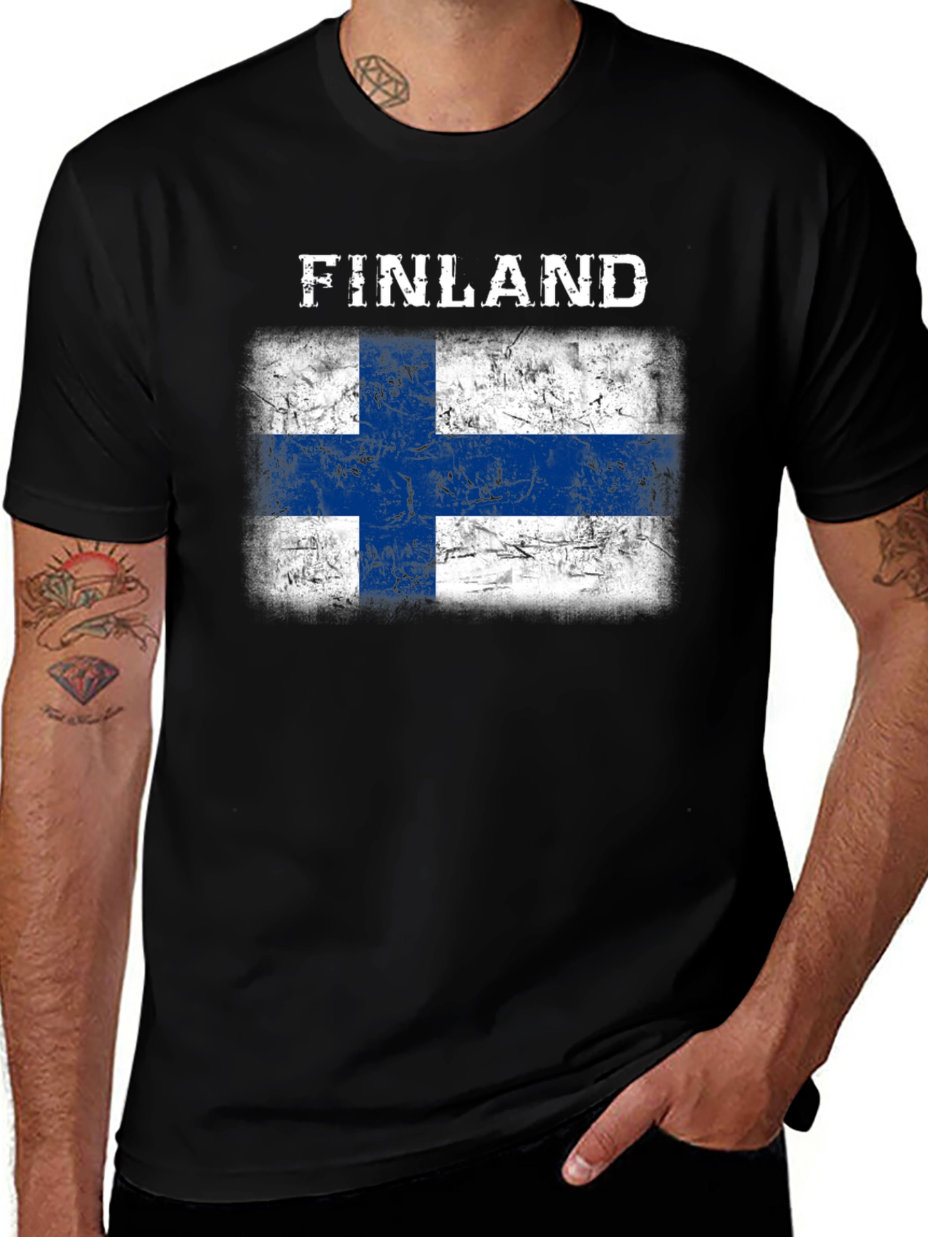 Finland Flag T-Shirt - Distressed Grunge Design