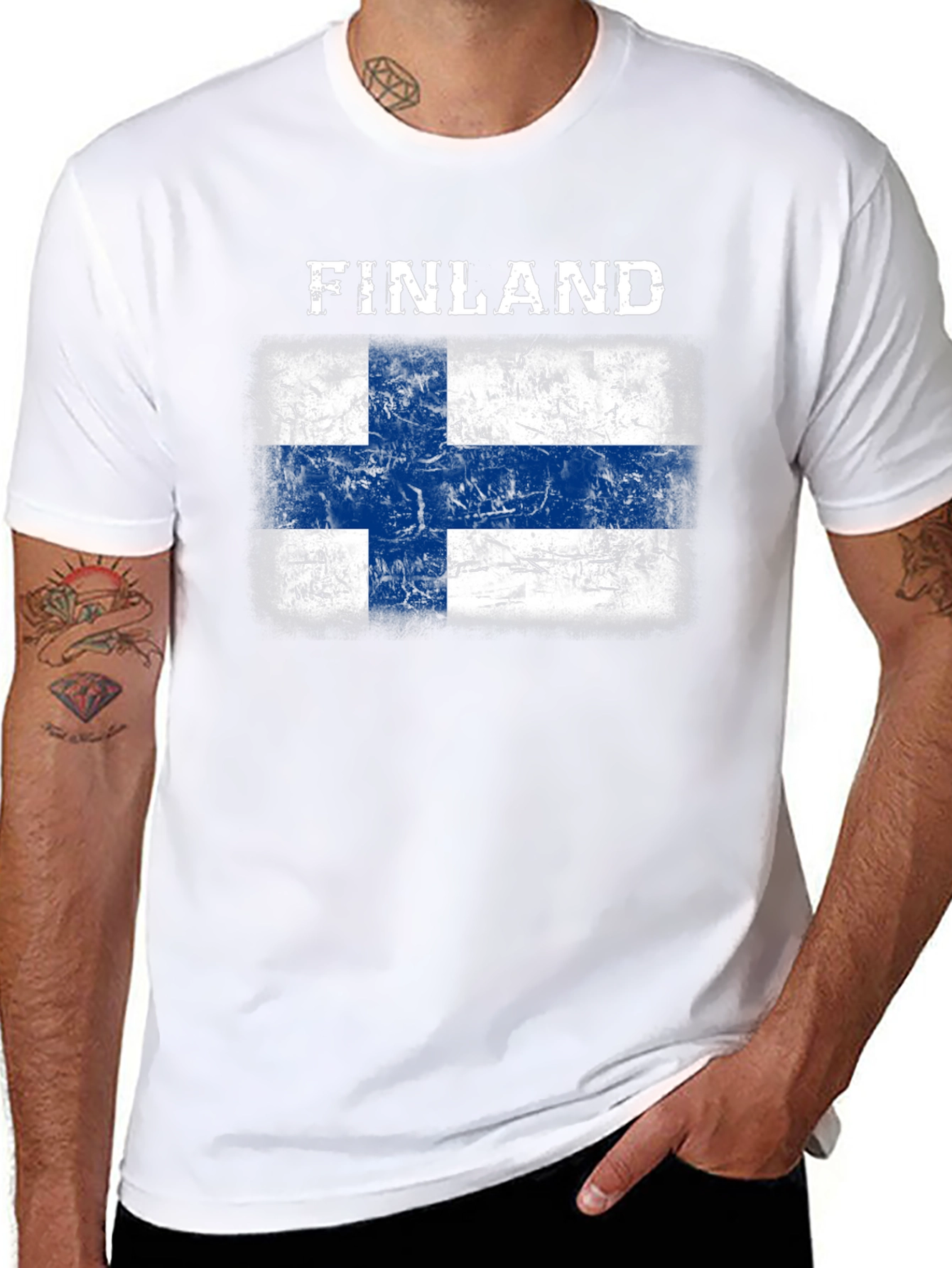 Finland Flag T-Shirt - Distressed Grunge Design