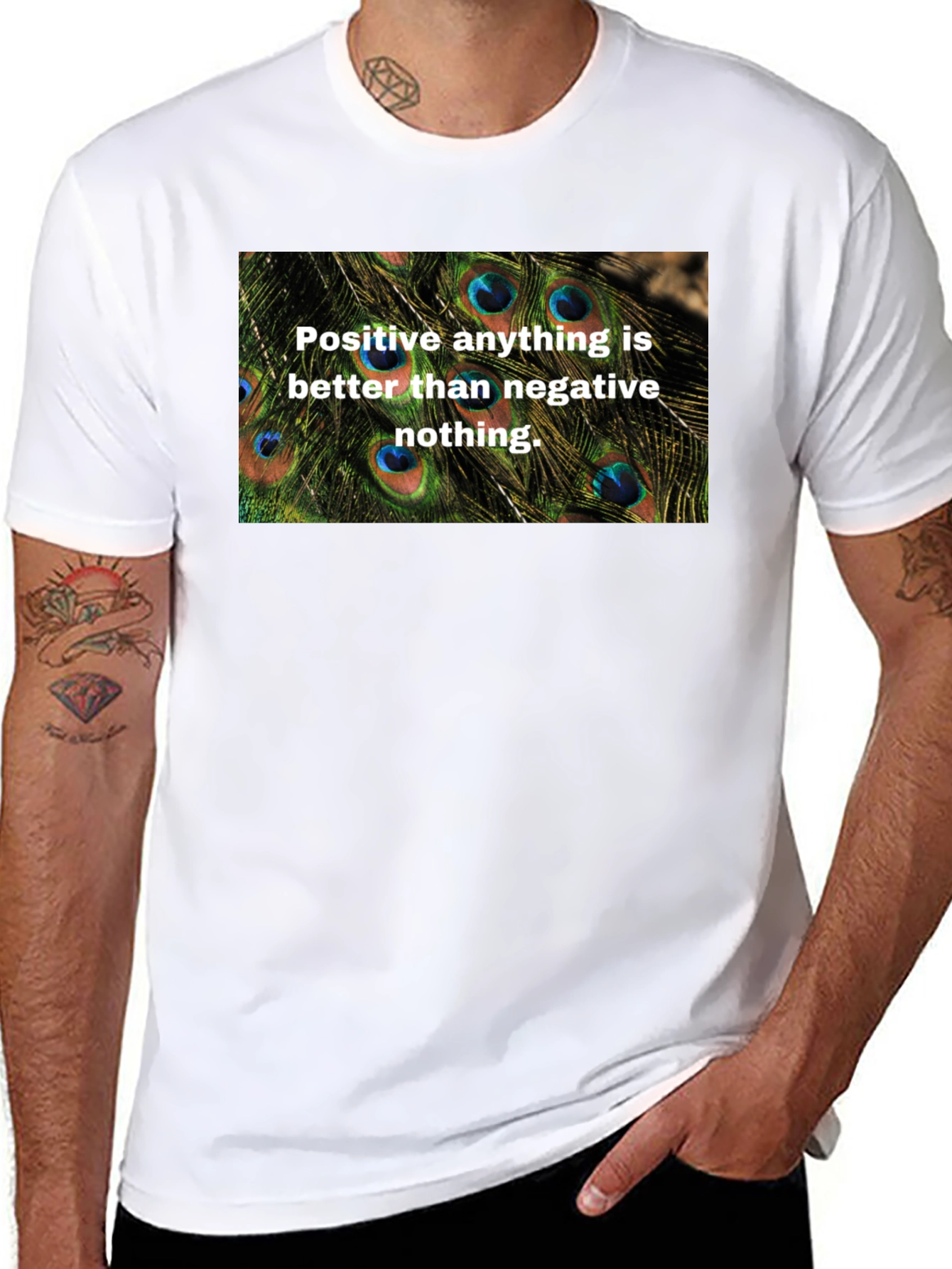 Positive Vibes Graphic Tee - Peacock Feather Design