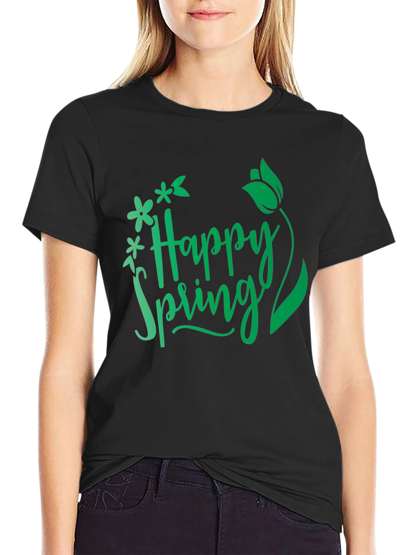 Happy Spring Graphic T-Shirt - Black