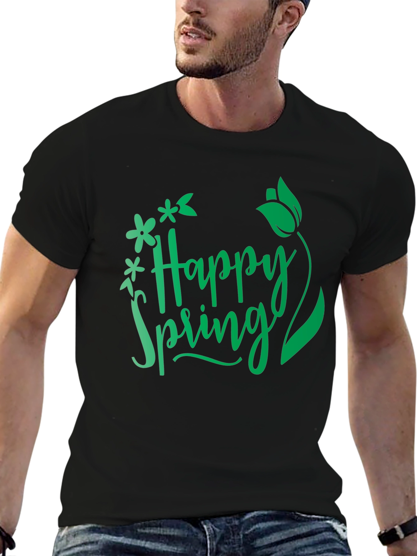Happy Spring Graphic T-Shirt - Black