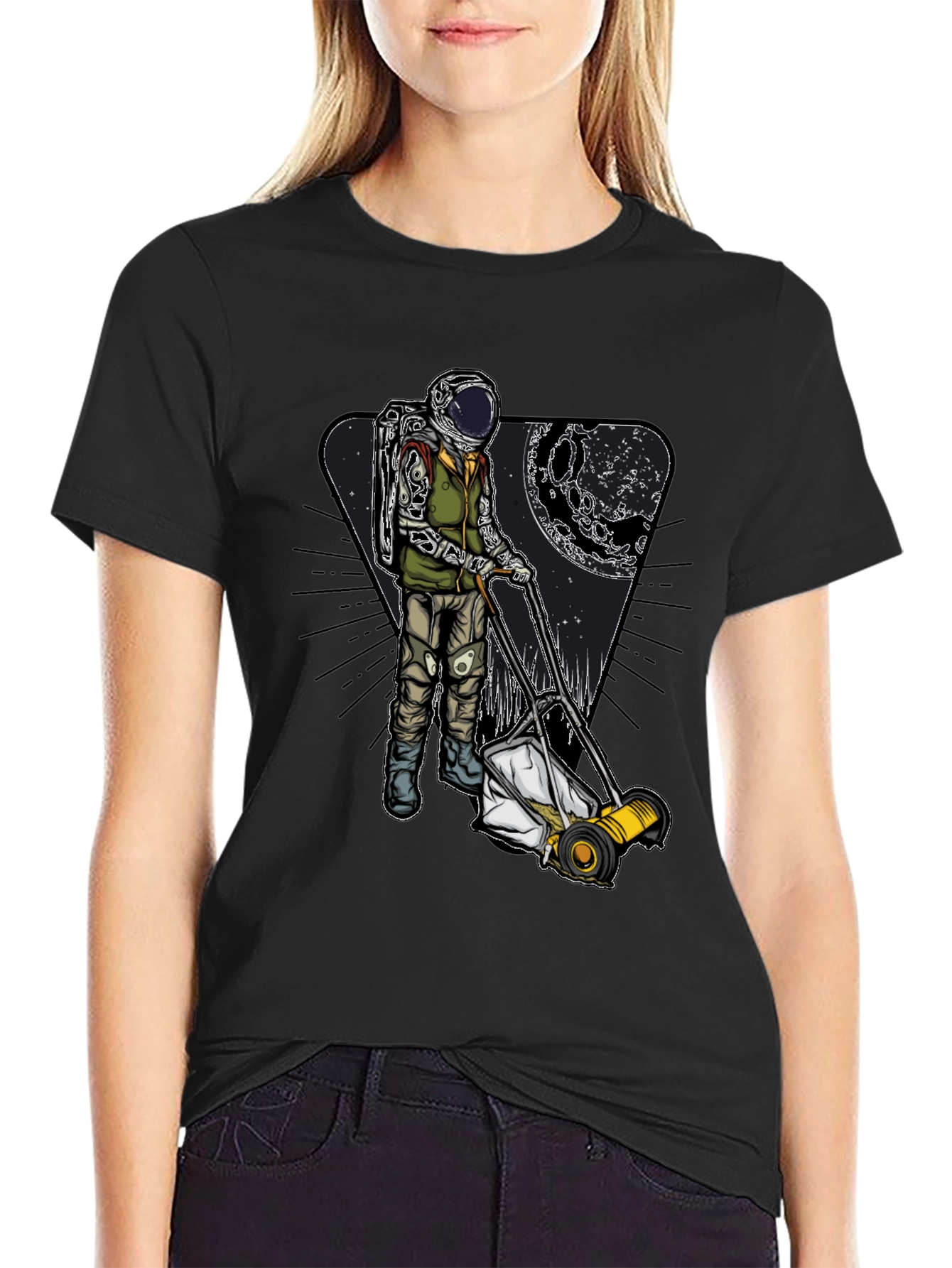 Astronaut Mowing Moon Lawn T-Shirt