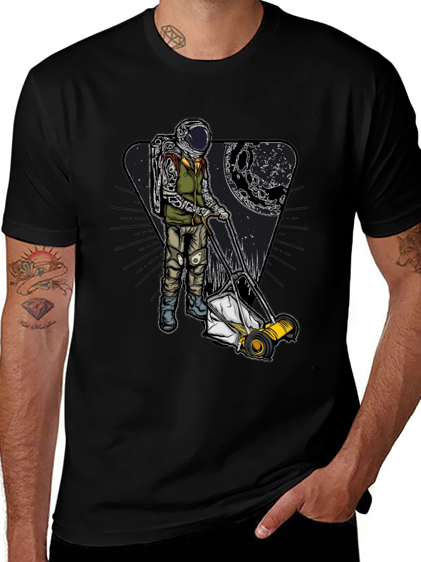 Astronaut Mowing Moon Lawn T-Shirt