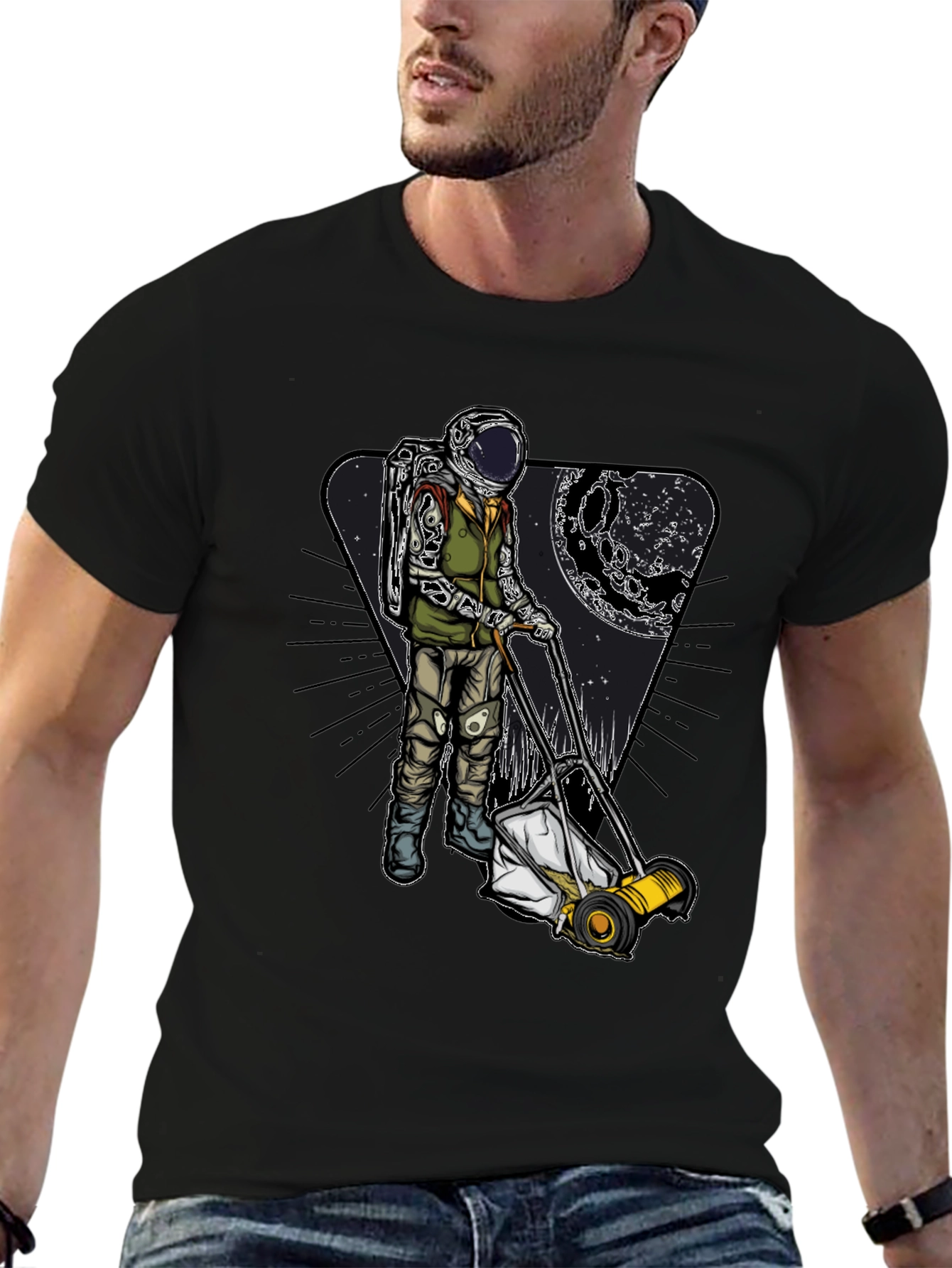 Astronaut Mowing Moon Lawn T-Shirt