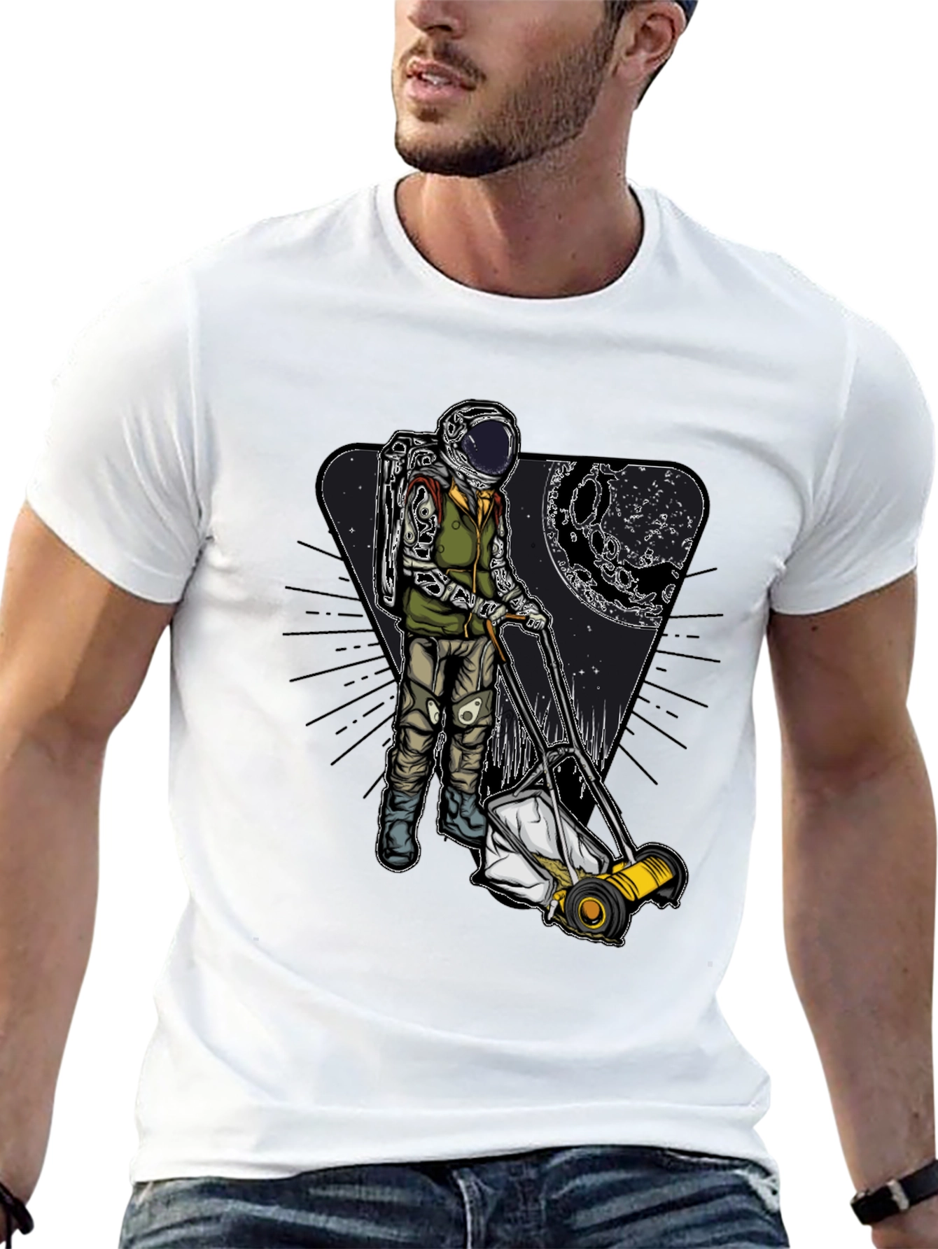 Astronaut Mowing Moon Lawn T-Shirt