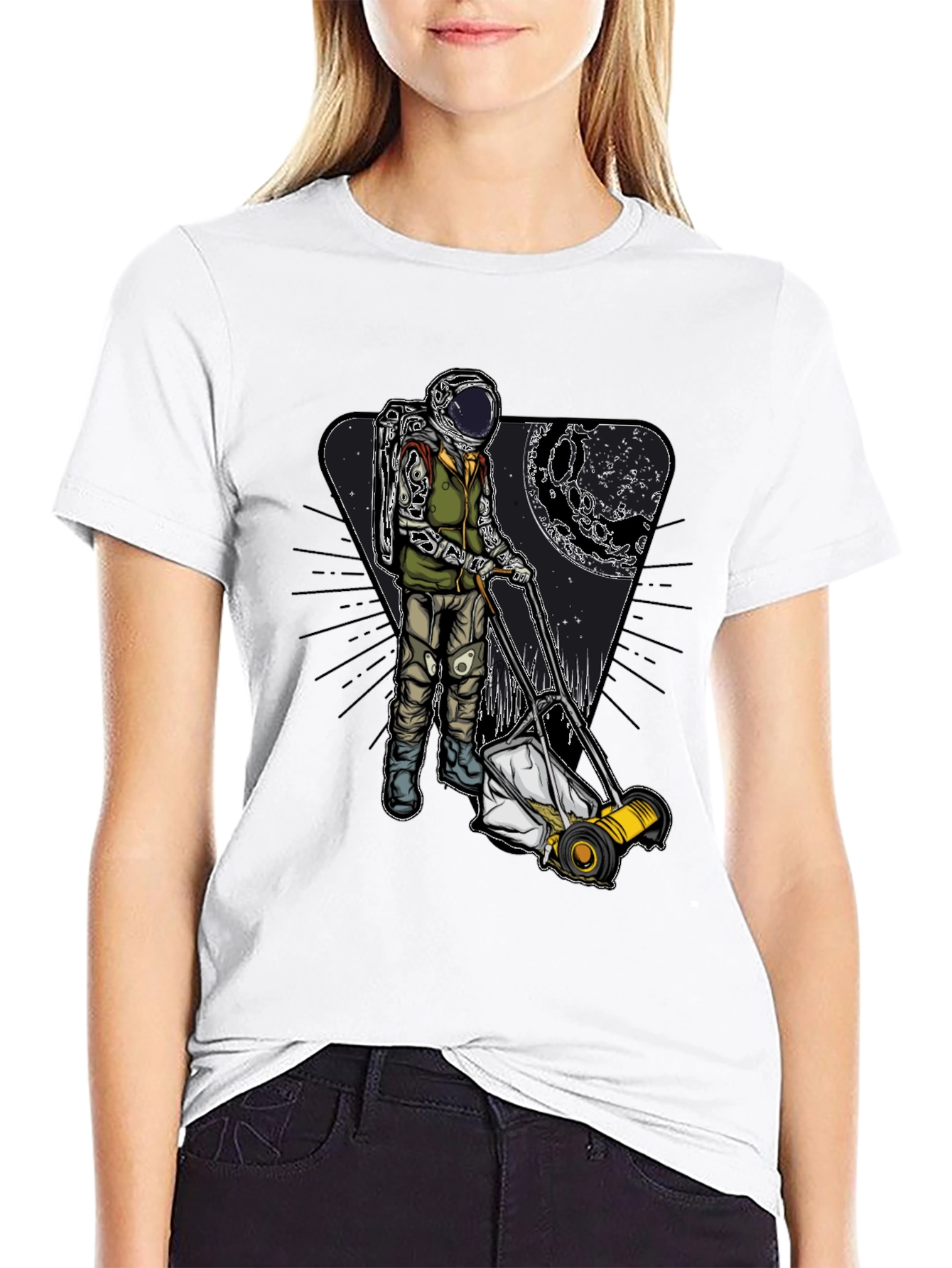 Astronaut Mowing Moon Lawn T-Shirt