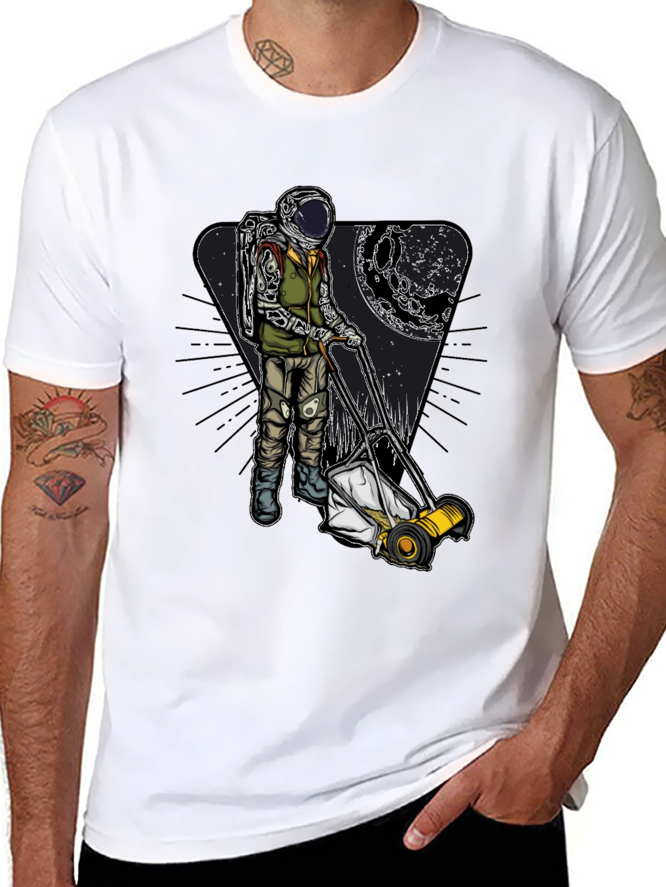 Astronaut Mowing Moon Lawn T-Shirt