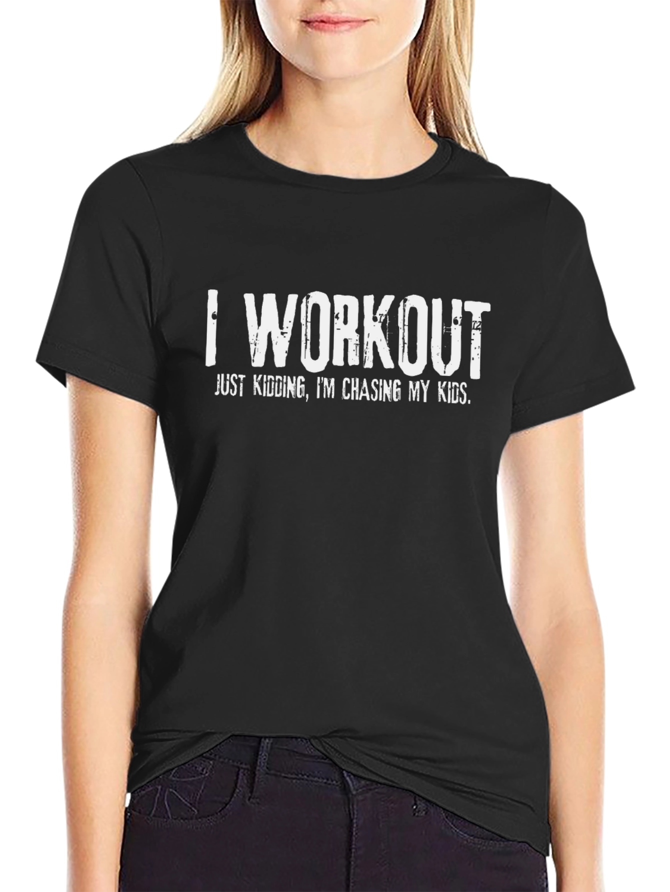Funny Workout Chasing Kids Black T-Shirt