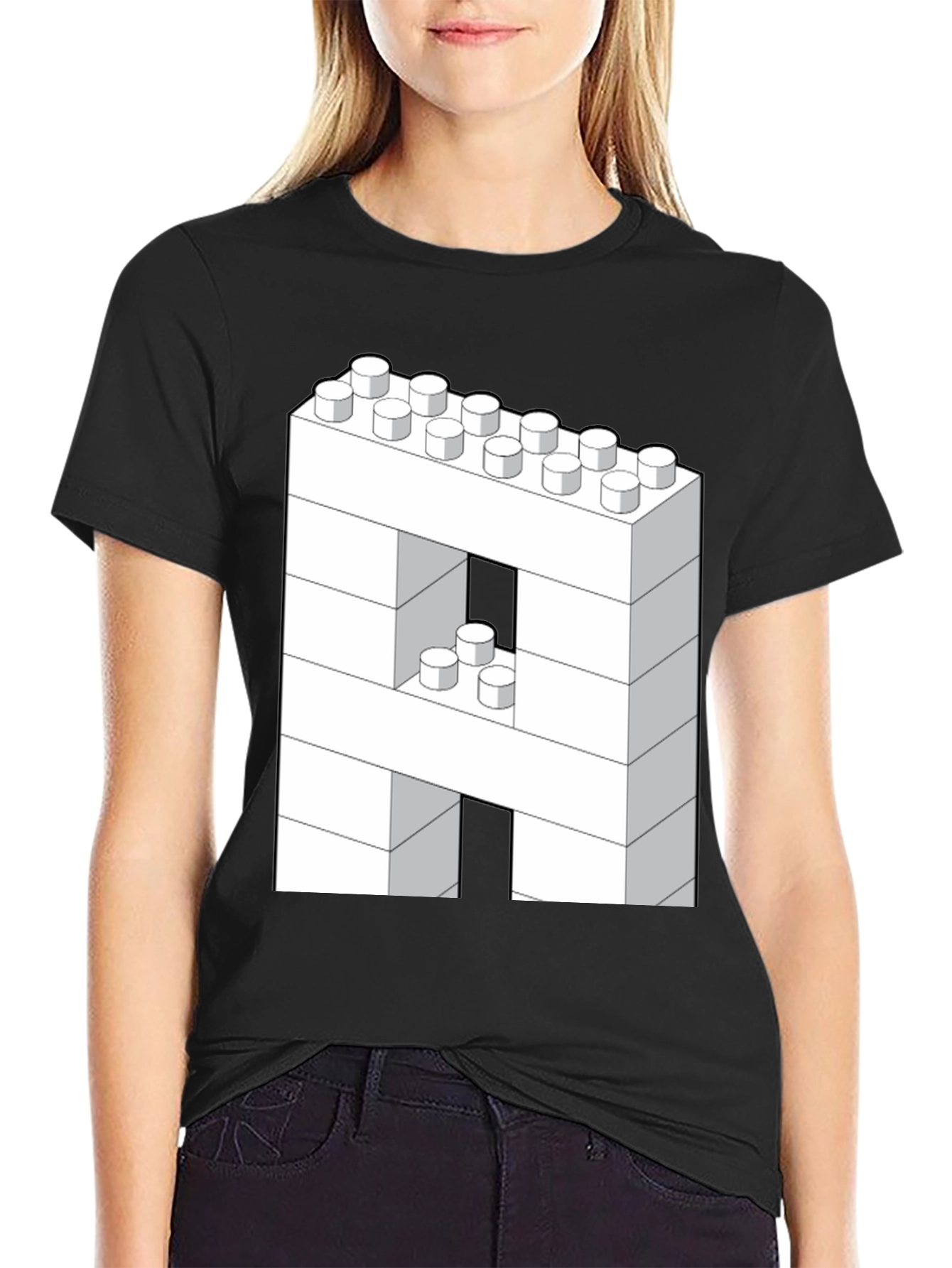 Block Letter A T-Shirt - Construction Brick Design