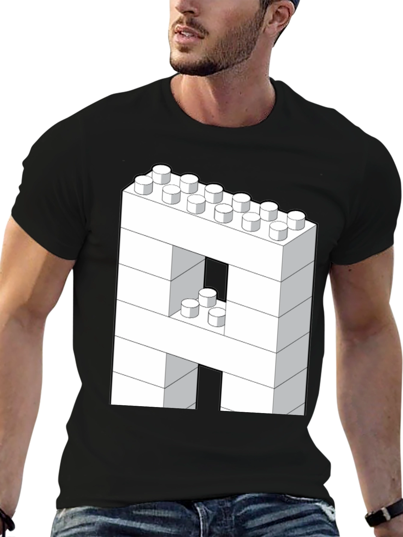Block Letter A T-Shirt - Construction Brick Design