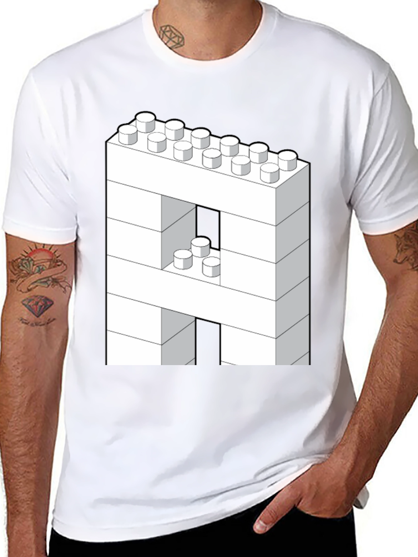 Block Letter A T-Shirt - Construction Brick Design