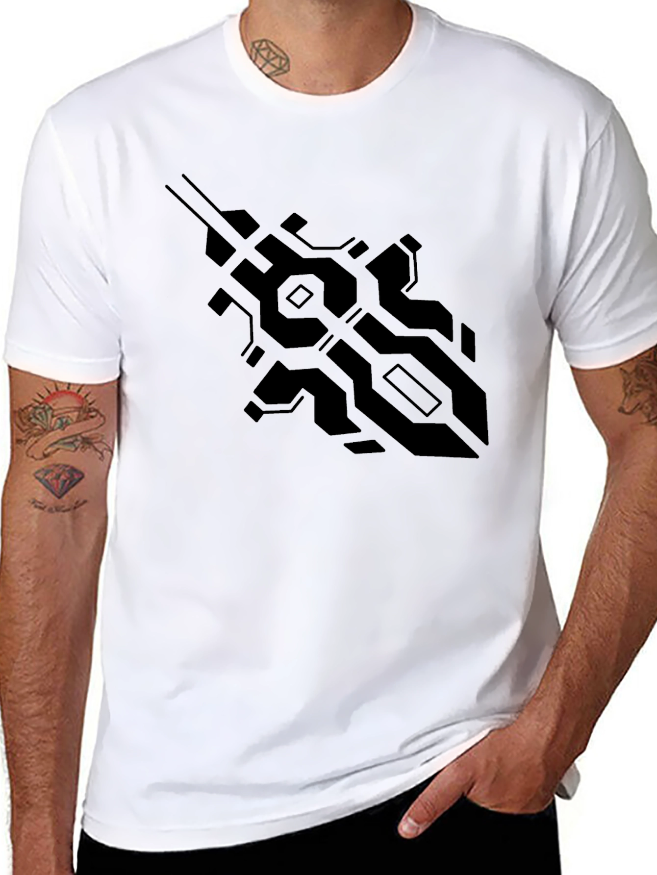 Tech Pattern Black Tee - Modern Design
