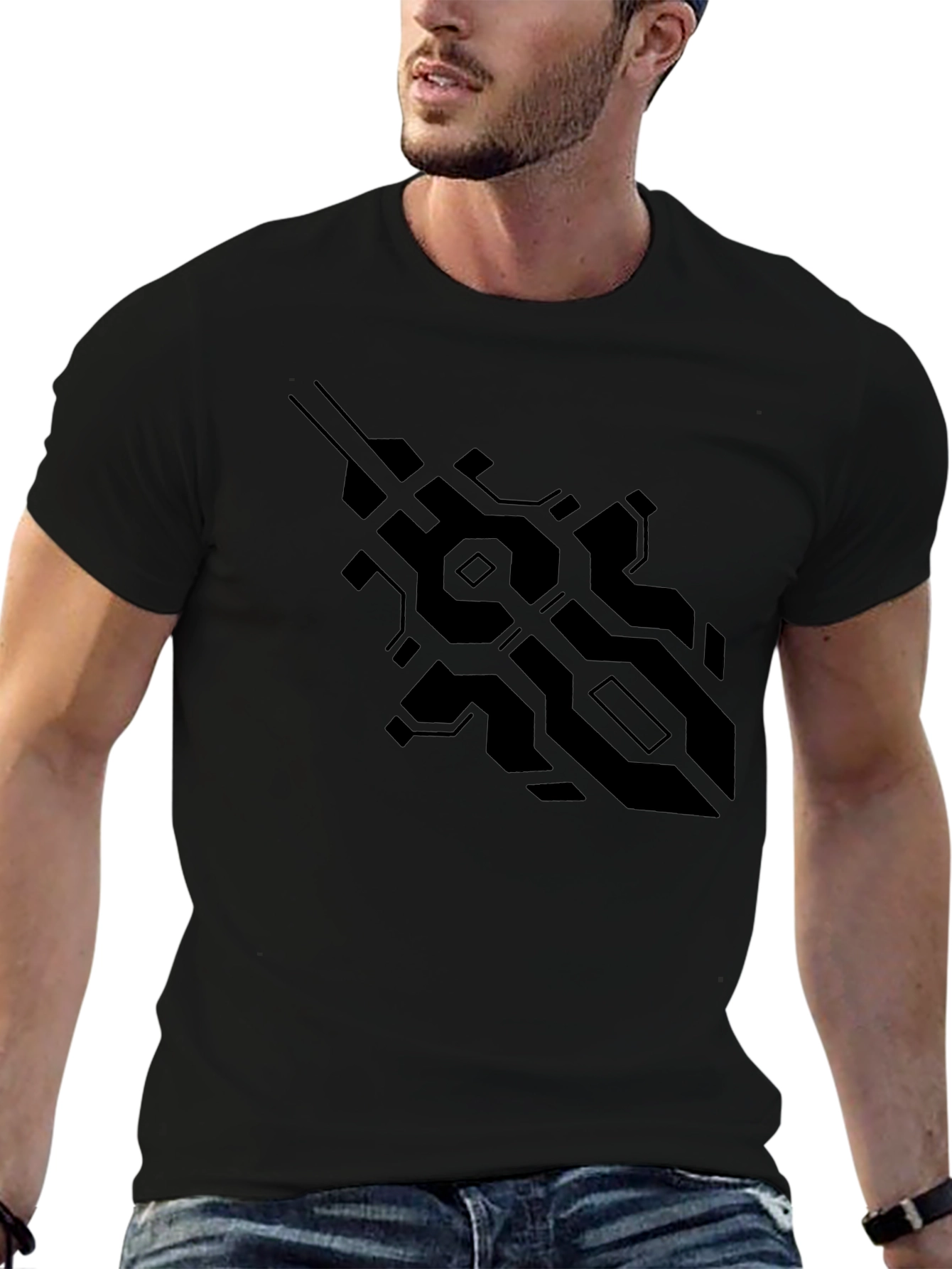 Tech Pattern Black Tee - Modern Design