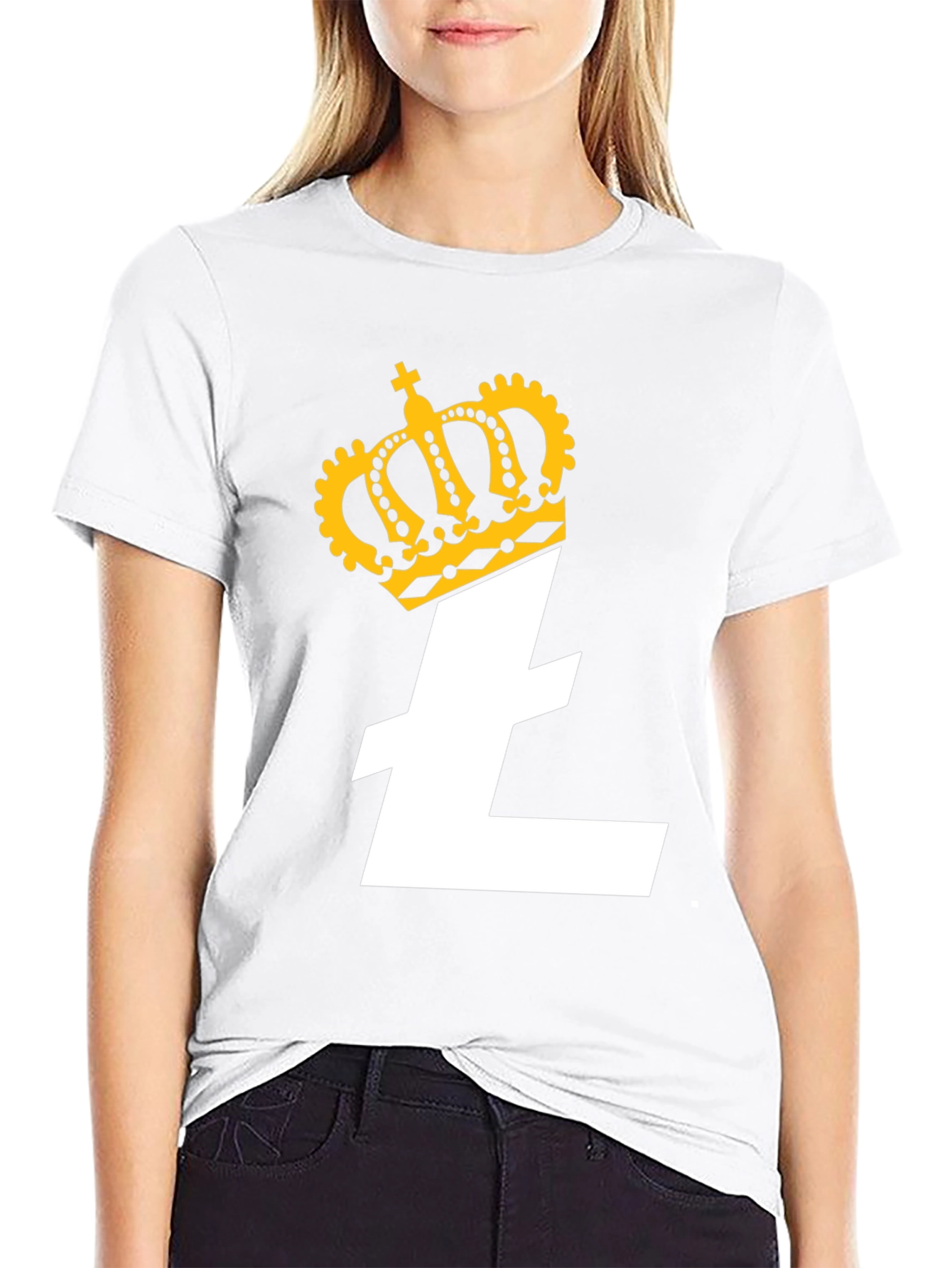 Crowned Litecoin Crypto Tee - Black Cotton T-Shirt