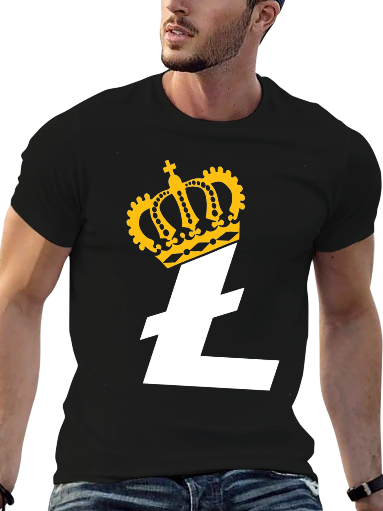 Crowned Litecoin Crypto Tee - Black Cotton T-Shirt