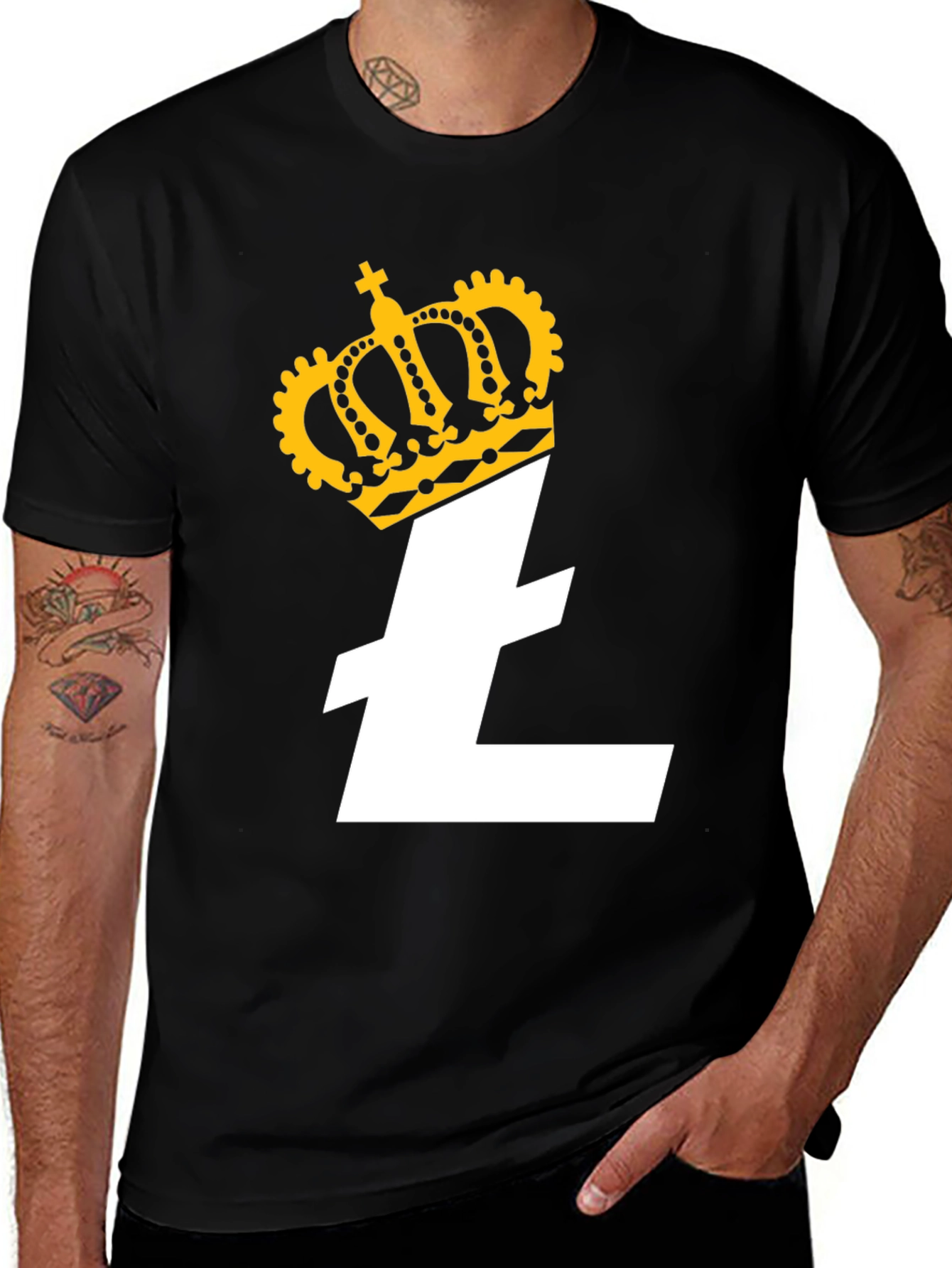 Crowned Litecoin Crypto Tee - Black Cotton T-Shirt