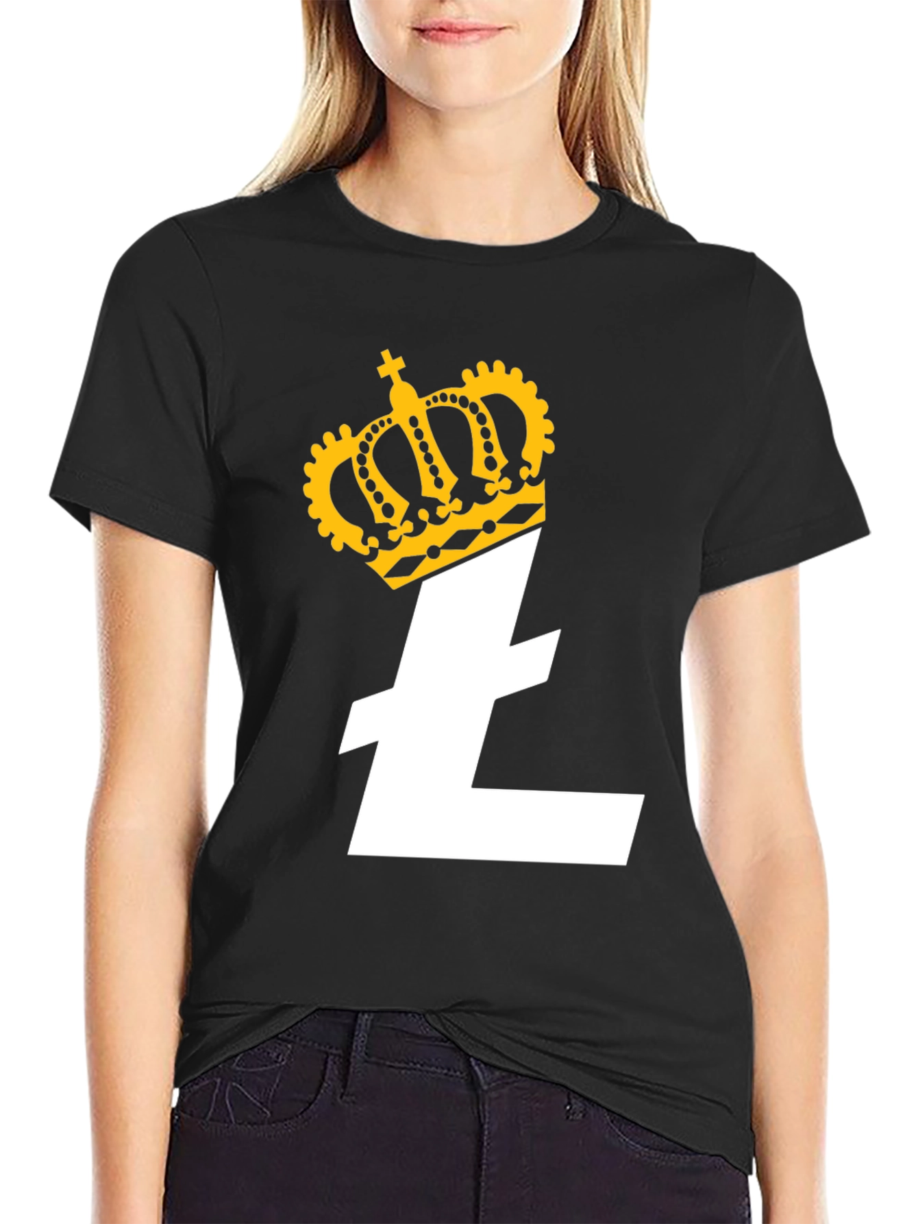 Crowned Litecoin Crypto Tee - Black Cotton T-Shirt