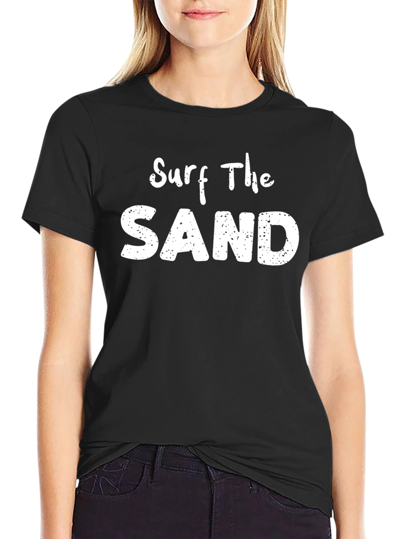 Surf the Sand Black Cotton Graphic Tee