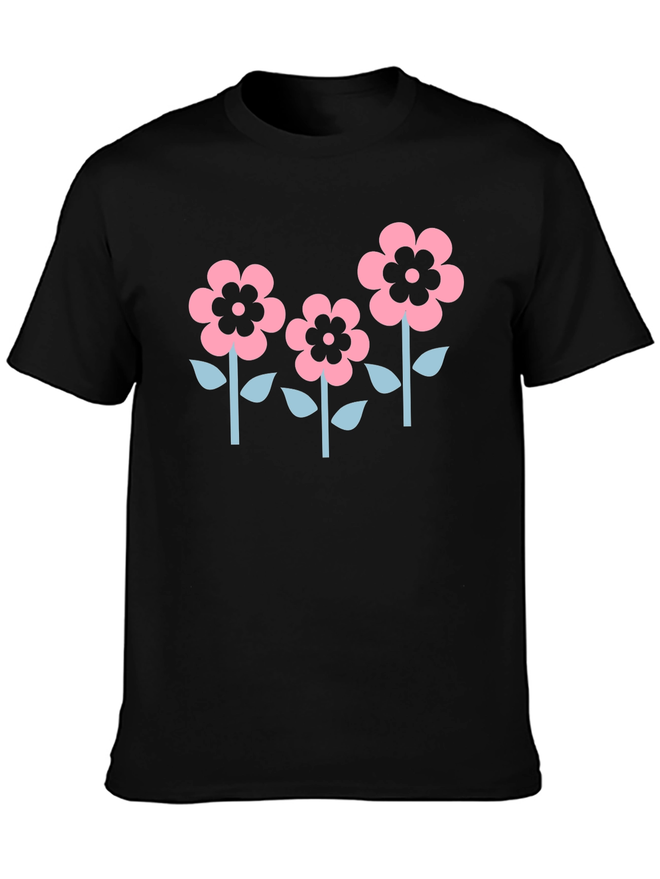 Floral Graphic Tee - Black Cotton Casual Shirt