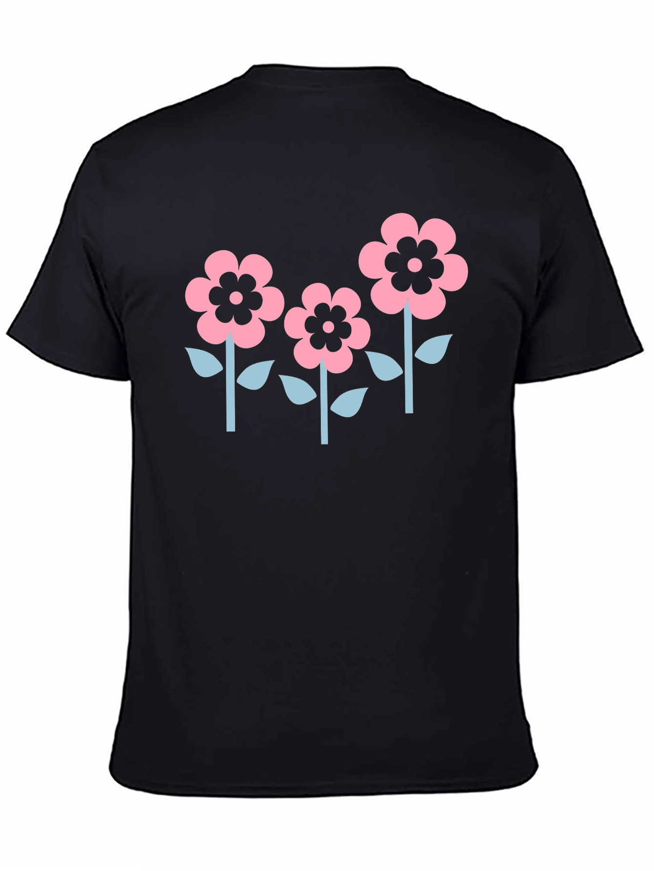 Floral Graphic Tee - Black Cotton Casual Shirt
