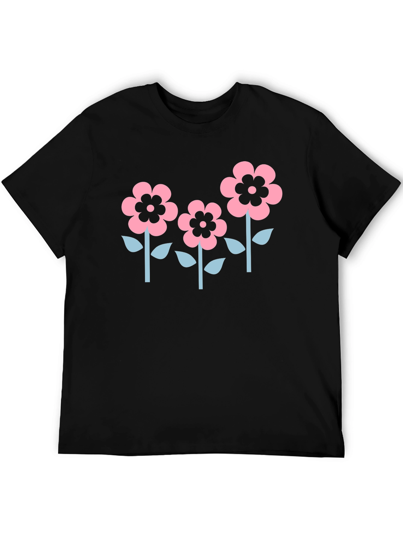 Floral Graphic Tee - Black Cotton Casual Shirt