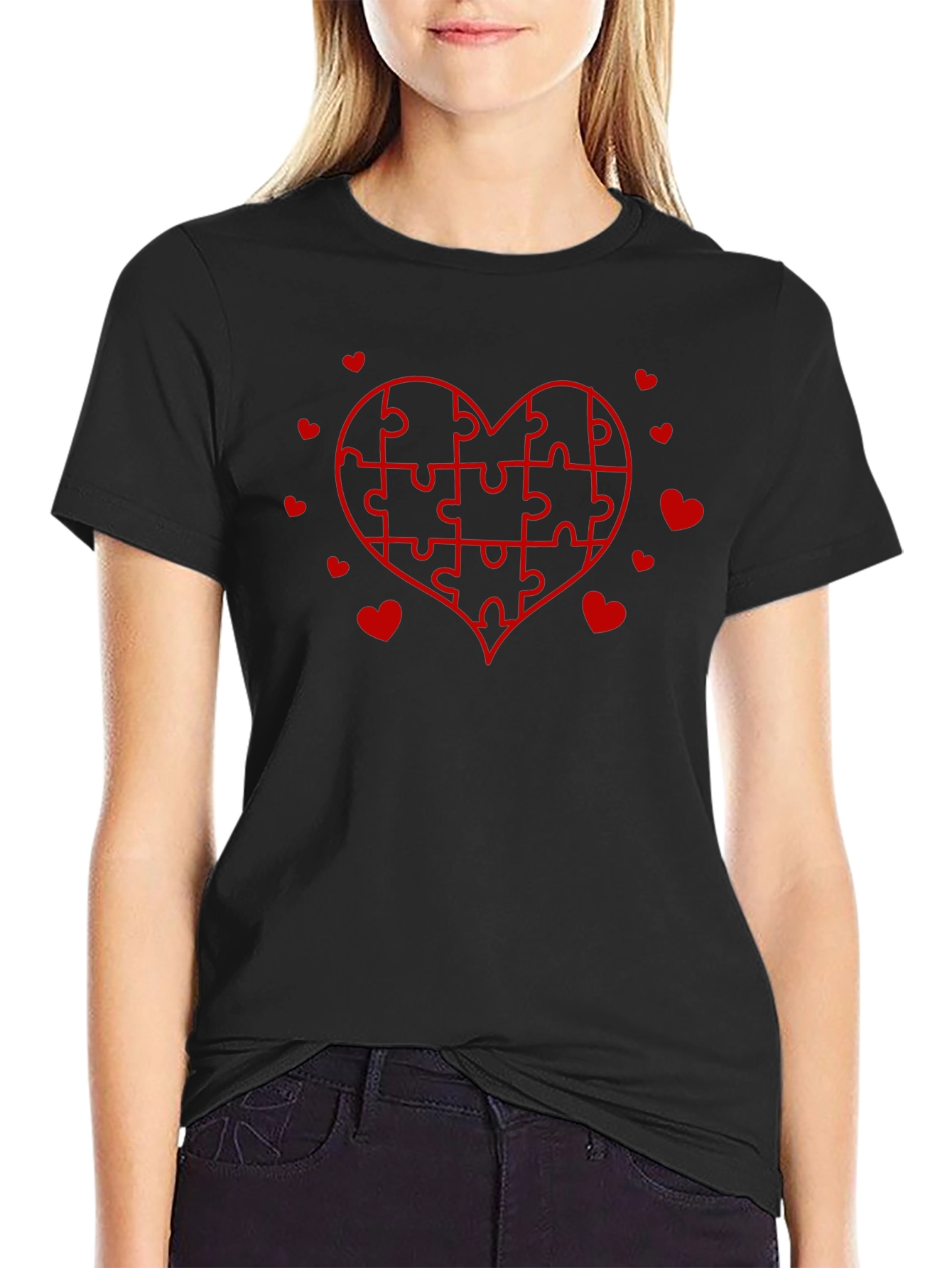 Heart Puzzle Graphic Tee - Black