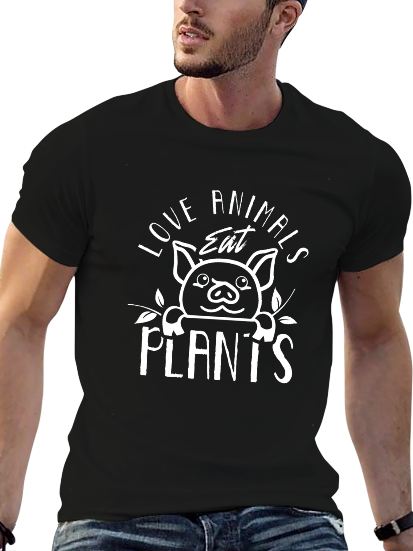Vegan Love Animals Eat Plants Black T-Shirt