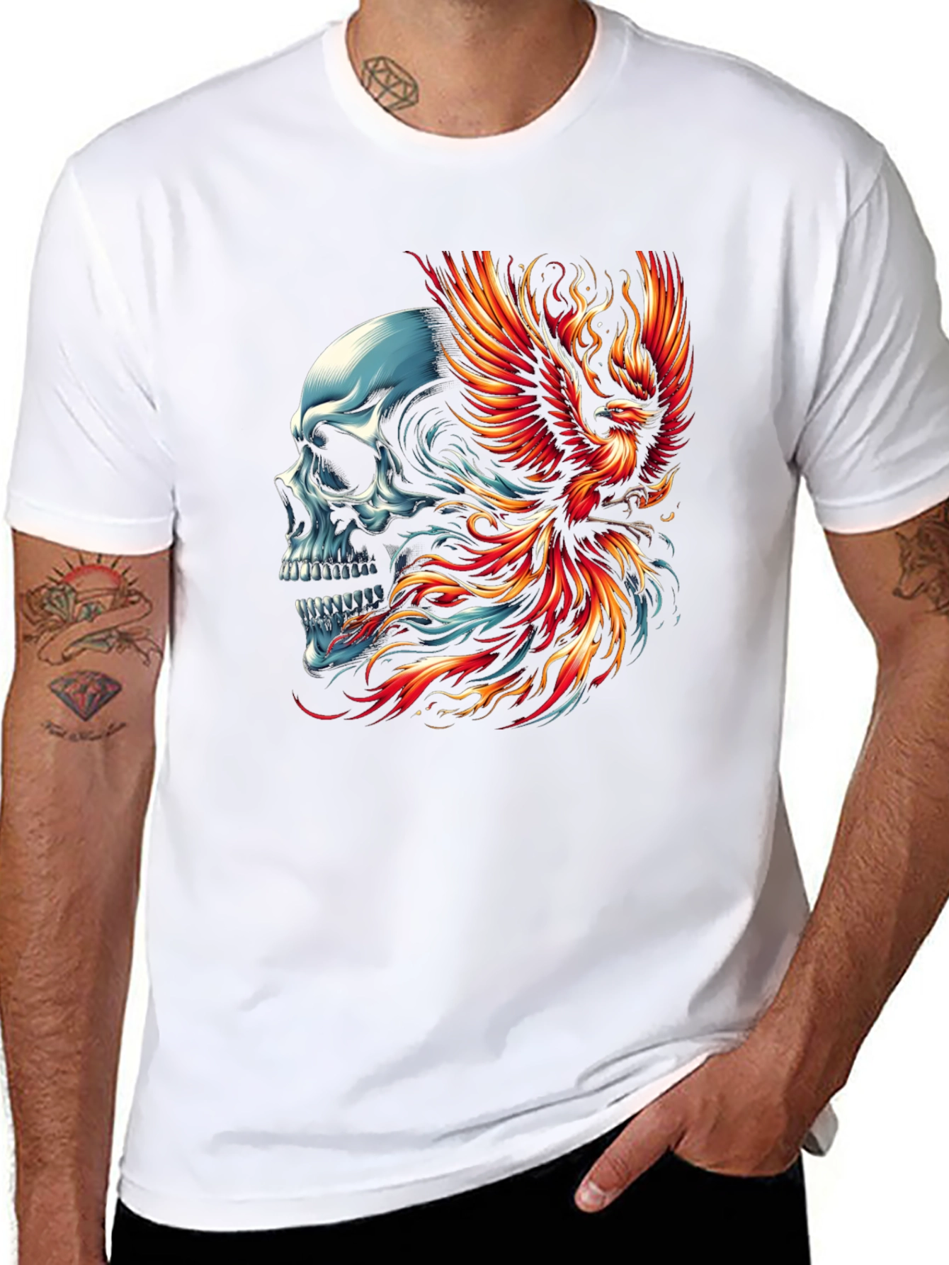 Skull Phoenix Graphic T-Shirt - Black