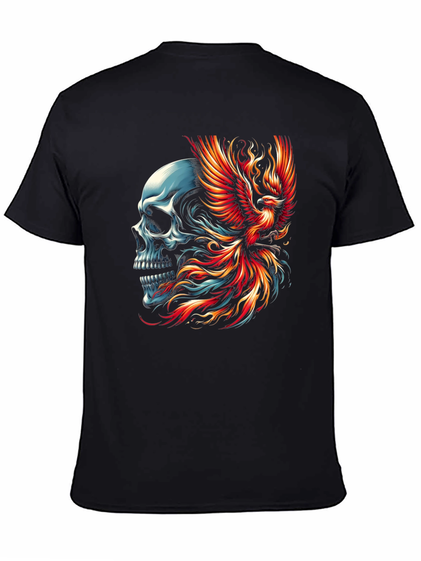 Skull Phoenix Graphic T-Shirt - Black