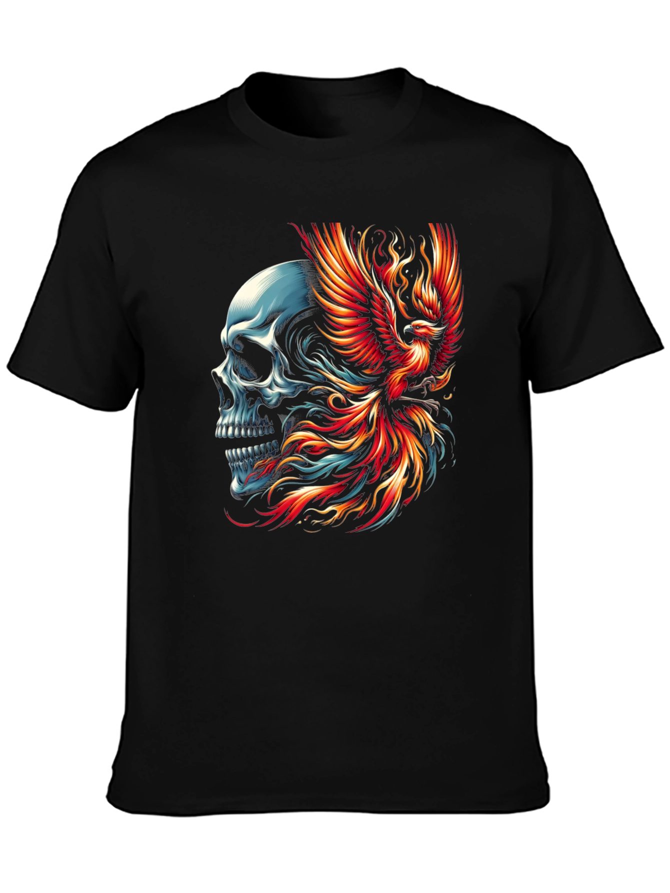 Skull Phoenix Graphic T-Shirt - Black